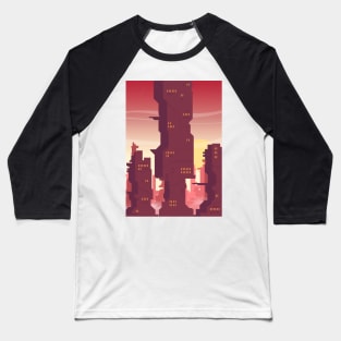 Cyberpunk City Sunrise Baseball T-Shirt